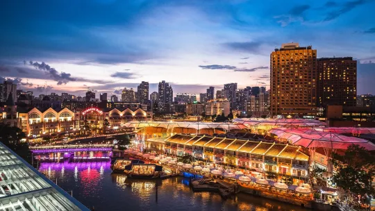 Top view of Clarke Quay, Singapore at night.